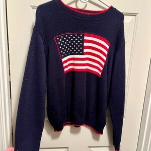 Vintage Knit Navy Sweater with American Flag Design Bedford Fair Size XL